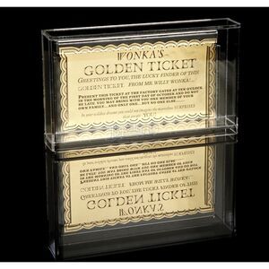 Willy Wonka Golden Ticket Prop Replica in Glass Display Case Rare Collectible